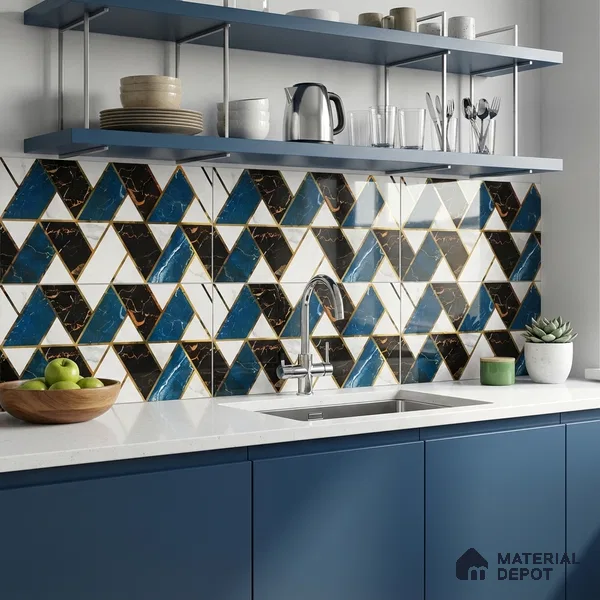 Glass Highligter Wall Tile TL 07341 Aqua Marble 2 ft x 1 ft Glossy Finish Ceramic Tile - 9 mm | Suitable For Bathroom, Kitchen Backsplashes