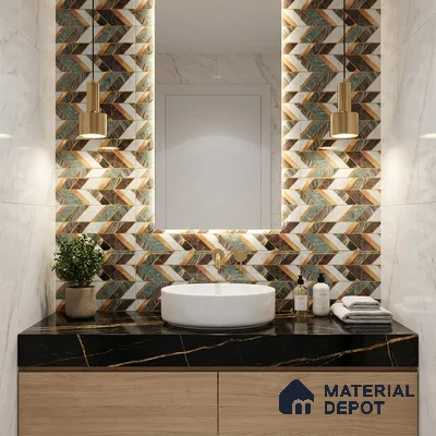 Glass Highlighter Wall Tile TL 07342 Regal Herringbone 2 ft x 1 ft Glossy Finish Ceramic Tile - 9 mm | Suitable For Kitchen, Bathroom & Accent/Feature Wall