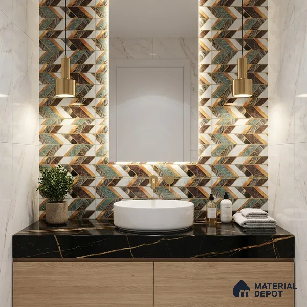 Glass Highlighter Wall Tile TL 07342 Regal Herringbone 2 ft x 1 ft Glossy Finish Ceramic Tile - 9 mm | Suitable For Kitchen, Bathroom & Accent/Feature Wall