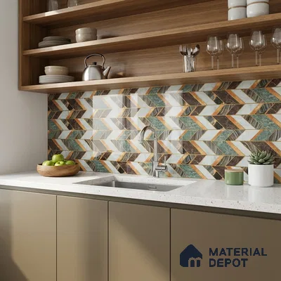 Glass Highlighter Wall Tile TL 07342 Regal Herringbone 2 ft x 1 ft Glossy Finish Ceramic Tile - 9 mm | Suitable For Kitchen, Bathroom & Accent/Feature Wall