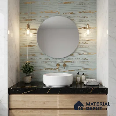 Glass 3D Highlighter Wall Tile TL 07343 Golden Current 2 ft x 1 ft Glossy Finish Ceramic Tile - 9 mm | Suitable For Kitchen, Bathroom & Accent/Feature Wall
