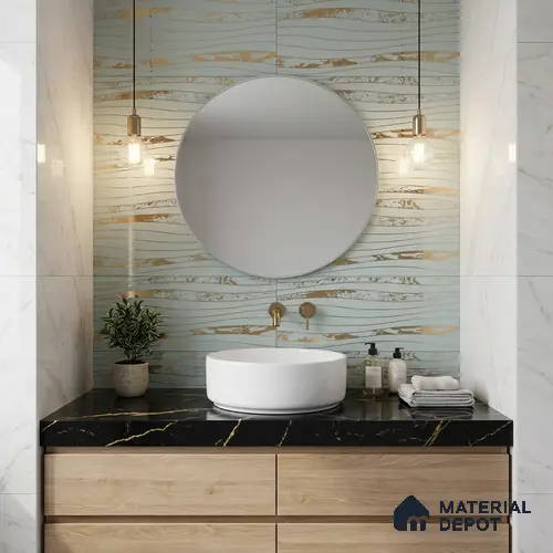 Glass Highligter Wall Tile TL 07343 Golden Current 2 ft x 1 ft Glossy Finish Ceramic Tile - 9 mm | Suitable For Bathroom, Kitchen Backsplashes