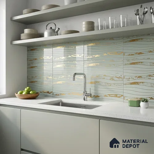 Glass Highligter Wall Tile TL 07343 Golden Current 2 ft x 1 ft Glossy Finish Ceramic Tile - 9 mm | Suitable For Bathroom, Kitchen Backsplashes