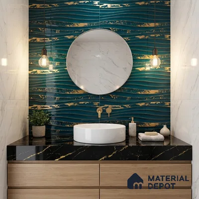 Glass 3D Highlighter Wall Tile TL 07345 Aqua Wave 2 ft x 1 ft Glossy Finish Ceramic Tile - 9 mm | Suitable For Kitchen, Bathroom & Accent/Feature Wall