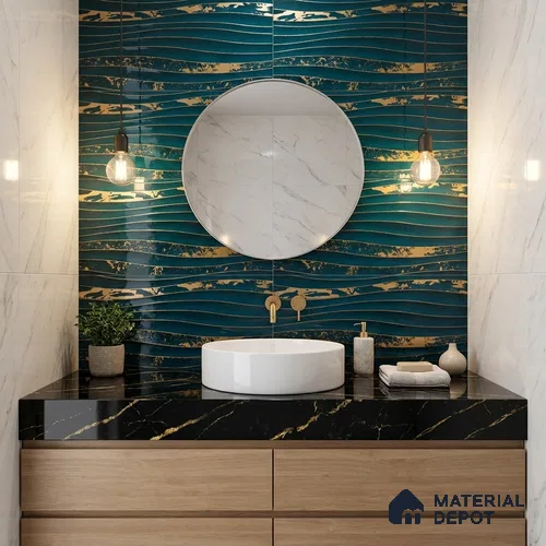 Glass Highligter Wall Tile TL 07345 Aqua Wave 2 ft x 1 ft Glossy Finish Ceramic Tile - 9 mm | Suitable For Bathroom, Kitchen Backsplashes