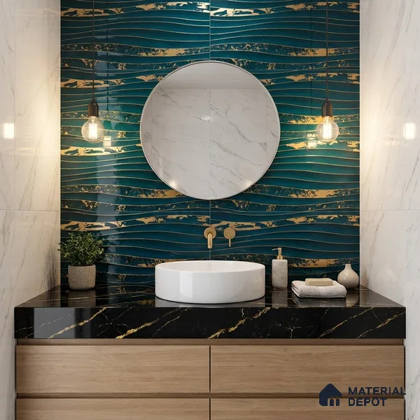 Glass 3D Highlighter Wall Tile TL 07345 Aqua Wave 2 ft x 1 ft Glossy Finish Ceramic Tile - 9 mm | Suitable For Kitchen, Bathroom & Accent/Feature Wall