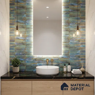 Glass Highlighter Wall Tile TL 07346 Lagoon Streak 2 ft x 1 ft Glossy Finish Ceramic Tile - 9 mm | Suitable For Kitchen, Bathroom & Accent/Feature Wall