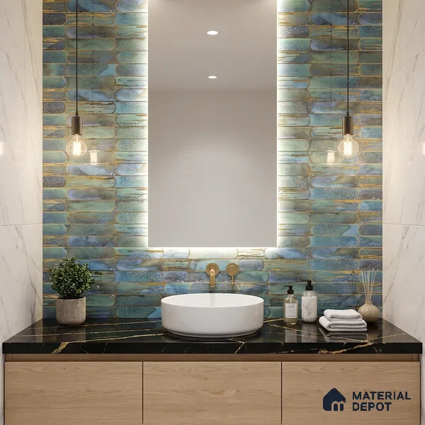 Glass Highlighter Wall Tile TL 07346 Lagoon Streak 2 ft x 1 ft Glossy Finish Ceramic Tile - 9 mm | Suitable For Kitchen, Bathroom & Accent/Feature Wall