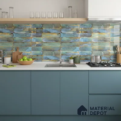 Glass Highlighter Wall Tile TL 07346 Lagoon Streak 2 ft x 1 ft Glossy Finish Ceramic Tile - 9 mm | Suitable For Kitchen, Bathroom & Accent/Feature Wall
