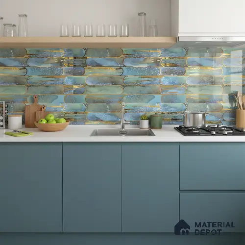 Glass Highligter Wall Tile TL 07346 Lagoon Streak 2 ft x 1 ft Glossy Finish Ceramic Tile - 9 mm | Suitable For Bathroom, Kitchen Backsplashes