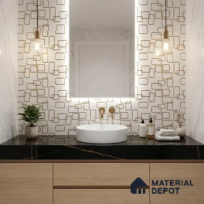 Glass Highlighter Wall Tile TL 07347 Golden Circuit 2 ft x 1 ft Glossy Finish Ceramic Tile - 9 mm | Suitable For Kitchen, Bathroom & Accent/Feature Wall