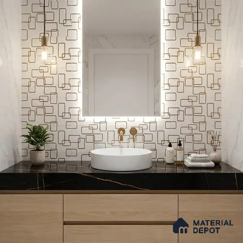Glass Highligter Wall Tile TL 07347 Golden Circuit 2 ft x 1 ft Glossy Finish Ceramic Tile - 9 mm | Suitable For Bathroom, Kitchen Backsplashes