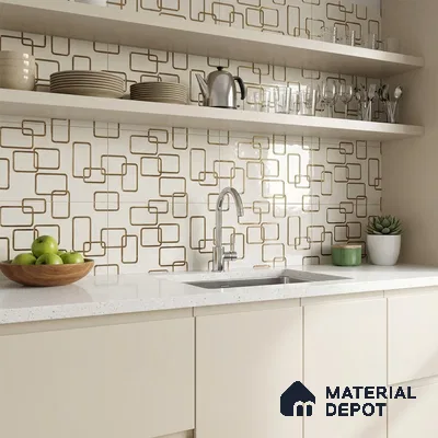 Glass Highlighter Wall Tile TL 07347 Golden Circuit 2 ft x 1 ft Glossy Finish Ceramic Tile - 9 mm | Suitable For Kitchen, Bathroom & Accent/Feature Wall