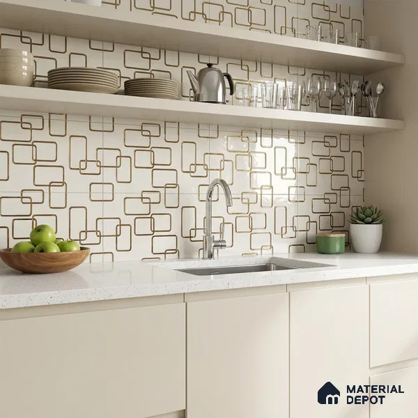 Glass Highlighter Wall Tile TL 07347 Golden Circuit 2 ft x 1 ft Glossy Finish Ceramic Tile - 9 mm | Suitable For Kitchen, Bathroom & Accent/Feature Wall