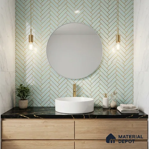 Glass Highlighter Wall Tile TL 07348 Mint Herring 2 ft x 1 ft Glossy Finish Ceramic Tile - 9 mm | Suitable For Bathroom, Kitchen Backsplashes