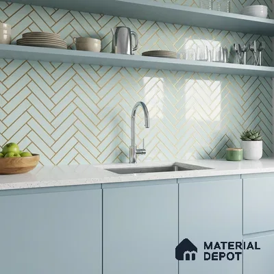 Glass Highlighter Wall Tile TL 07348 Mint Herring 2 ft x 1 ft Glossy Finish Ceramic Tile - 9 mm | Suitable For Bathroom, Kitchen Backsplashes