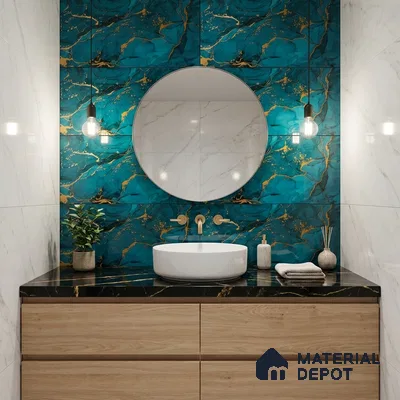 Glass Highlighter Wall Tile TL 07349 Golden Teal 2 ft x 1 ft Glossy Finish Ceramic Tile - 9 mm | Suitable For Kitchen, Bathroom & Accent/Feature Wall