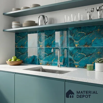 Glass Highlighter Wall Tile TL 07349 Golden Teal 2 ft x 1 ft Glossy Finish Ceramic Tile - 9 mm | Suitable For Kitchen, Bathroom & Accent/Feature Wall