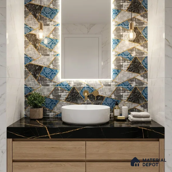 Glass Highligter Wall Tile TL 07350 Indigo Shards 2 ft x 1 ft Glossy Finish Ceramic Tile - 9 mm | Suitable For Bathroom, Kitchen Backsplashes