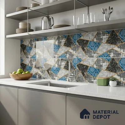 Glass Highligter Wall Tile TL 07350 Indigo Shards 2 ft x 1 ft Glossy Finish Ceramic Tile - 9 mm | Suitable For Bathroom, Kitchen Backsplashes