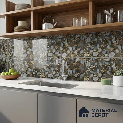 Glass Highlighter Wall Tile TL 07351 Smoky Agate 2 ft x 1 ft Glossy Finish Ceramic Tile - 9 mm | Suitable For Kitchen, Bathroom & Accent/Feature Wall