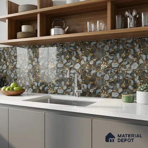 Glass Highligter Wall Tile TL 07351 Smoky Agate 2 ft x 1 ft Glossy Finish Ceramic Tile - 9 mm | Suitable For Bathroom, Kitchen Backsplashes