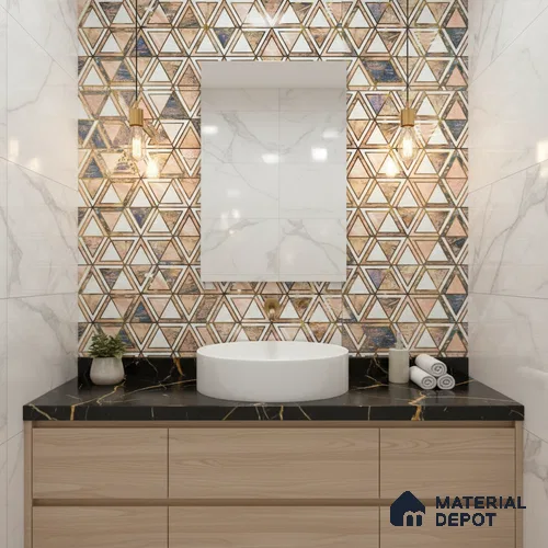 Glass Highligter Wall Tile TL 07352 Peach Prism 2 ft x 1 ft Glossy Finish Ceramic Tile - 9 mm | Suitable For Bathroom, Kitchen Backsplashes