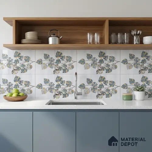 Glass Highligter Wall Tile TL 07356 Leaf Royale 2 ft x 1 ft Matte Finish Ceramic Tile - 9 mm | Suitable For Bathroom, Kitchen Backsplashes