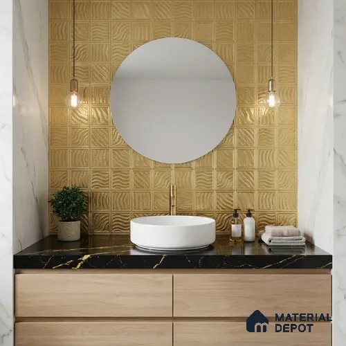 Glass Highligter Wall Tile TL 07358 Golden Ripple 2 ft x 1 ft Matte Finish Ceramic Tile - 9 mm | Suitable For Bathroom, Kitchen Backsplashes