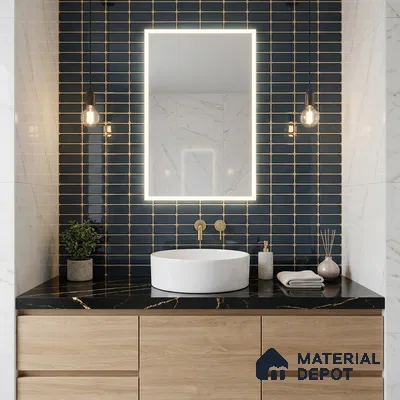 Glass Highligter Wall Tile TL 07360 Noir Plank 2 ft x 1 ft Glossy Finish Ceramic Tile - 9 mm | Suitable For Bathroom, Kitchen Backsplashes