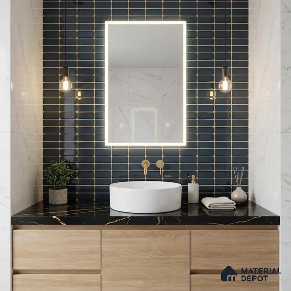Glass Highligter Wall Tile TL 07360 Noir Plank 2 ft x 1 ft Glossy Finish Ceramic Tile - 9 mm | Suitable For Bathroom, Kitchen Backsplashes