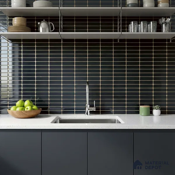 Glass Highligter Wall Tile TL 07360 Noir Plank 2 ft x 1 ft Glossy Finish Ceramic Tile - 9 mm | Suitable For Bathroom, Kitchen Backsplashes