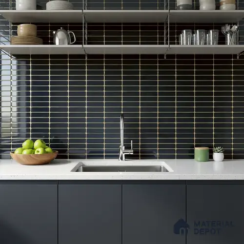 Glass Highligter Wall Tile TL 07360 Noir Plank 2 ft x 1 ft Glossy Finish Ceramic Tile - 9 mm | Suitable For Bathroom, Kitchen Backsplashes