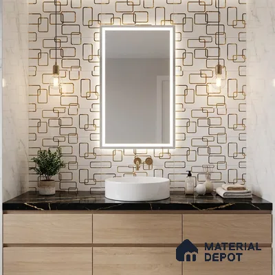 Glass Highlighter Wall Tile TL 07361 Ivory Frames 2 ft x 1 ft Glossy Finish Ceramic Tile - 9 mm | Suitable For Kitchen, Bathroom & Accent/Feature Wall