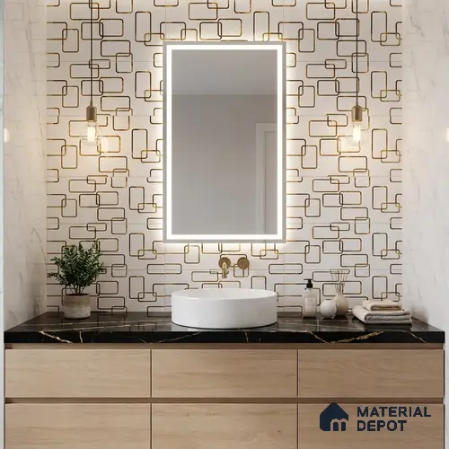 Glass Highligter Wall Tile TL 07361 Ivory Frames 2 ft x 1 ft Glossy Finish Ceramic Tile - 9 mm | Suitable For Bathroom, Kitchen Backsplashes