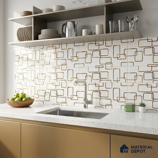 Glass Highlighter Wall Tile TL 07361 Ivory Frames 2 ft x 1 ft Glossy Finish Ceramic Tile - 9 mm | Suitable For Kitchen, Bathroom & Accent/Feature Wall