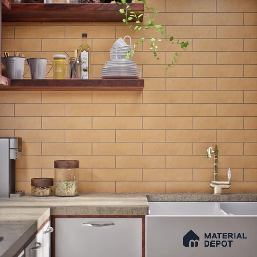 Subway Matte Finish Gold Vitrified Wall Tile | TL 07364 B 12 inch x 3 inch - 8.5 mm | Suitable For Bathroom, Kitchen Backsplash & Restaurant