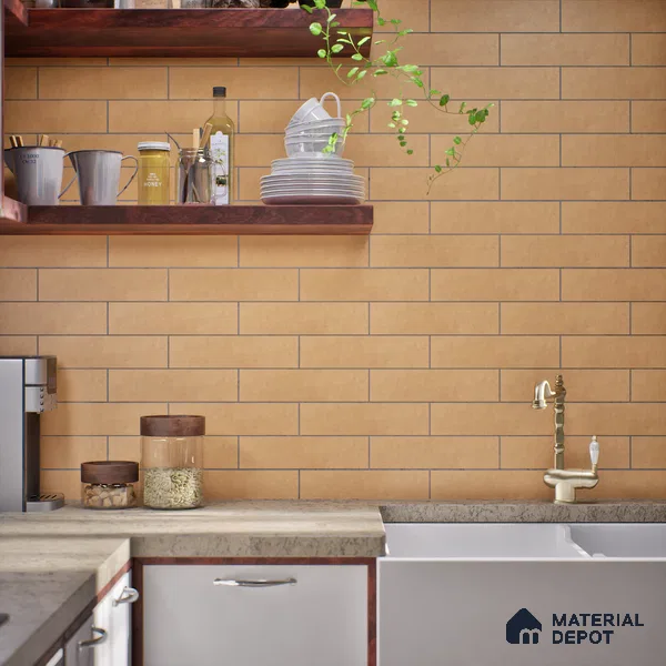 Subway Matte Finish Gold Vitrified Wall Tile | TL 07364 B 12 inch x 3 inch - 8.5 mm | Suitable For Bathroom, Kitchen Backsplash & Restaurant