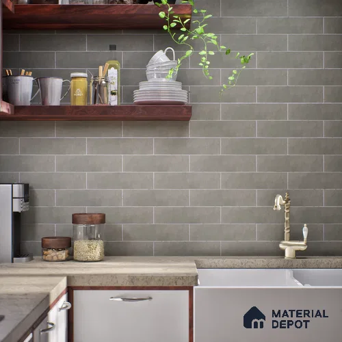 Subway Wall Tile TL 07369 B Trend Moon Grey 300 mm x 75 mm Matte Finish Vitrified Tile - 8.5 mm | 4 Random Design | Suitable For Bathroom, Kitchen Backsplash
