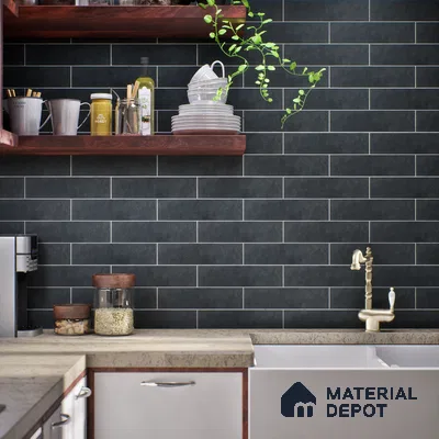 Subway Matte Finish Black Vitrified Wall Tile | TL 07371 B 12 inch x 3 inch - 8.5 mm | Suitable For Bathroom, Kitchen Backsplash & Restaurant