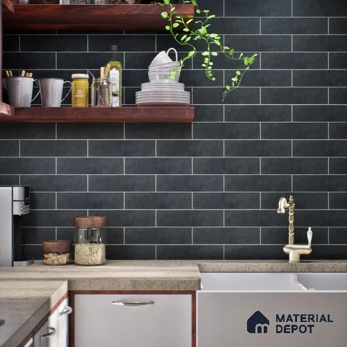 Subway Matte Finish Black Vitrified Wall Tile | TL 07371 B 12 inch x 3 inch - 8.5 mm | Suitable For Bathroom, Kitchen Backsplash & Restaurant
