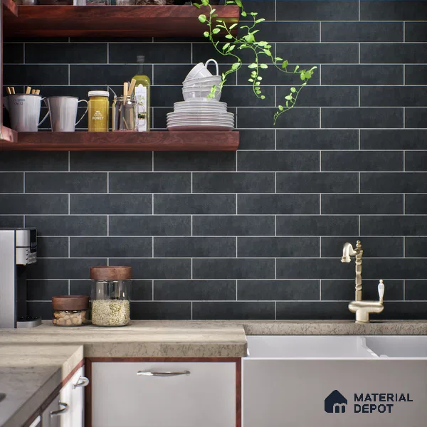 Subway Matte Finish Black Vitrified Wall Tile | TL 07371 B 12 inch x 3 inch - 8.5 mm | Suitable For Bathroom, Kitchen Backsplash & Restaurant