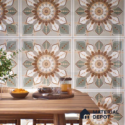 Moroccan Wall & Floor Tile TL 07379 Glito Pista 2 ft x 2 ft Matte Finish Vitrified Tile - 9 mm | Suitable For Kitchen, Accent/Feature Wall, Dining Area | Please Expect a Slight Variation of Pattern | Random Designs