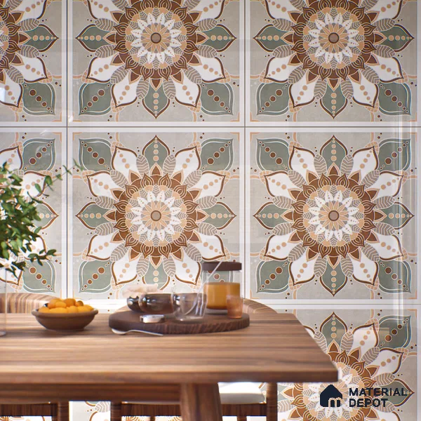 Moroccan Wall & Floor Tile TL 07379 Glito Pista 2 ft x 2 ft Matte Finish Vitrified Tile - 9 mm | Suitable For Kitchen, Accent/Feature Wall, Dining Area | Please Expect a Slight Variation of Pattern | Random Designs