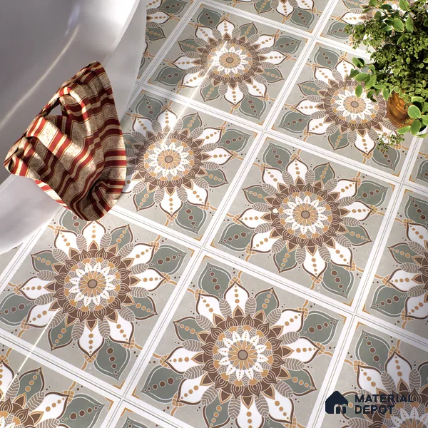 Moroccan Wall & Floor Tile TL 07379 Glito Pista 2 ft x 2 ft Matte Finish Vitrified Tile - 9 mm | Suitable For Kitchen, Accent/Feature Wall, Dining Area | Please Expect a Slight Variation of Pattern | Random Designs