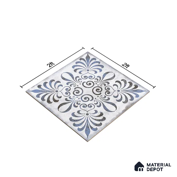 Moroccan Wall & Floor Tile TL 07380 Gemer Azul 2 ft x 2 ft Matte Finish Vitrified Tile - 9 mm | Suitable For Kitchen, Balcony, Dining Area | Please Expect a Slight Variation of Pattern | Random Designs