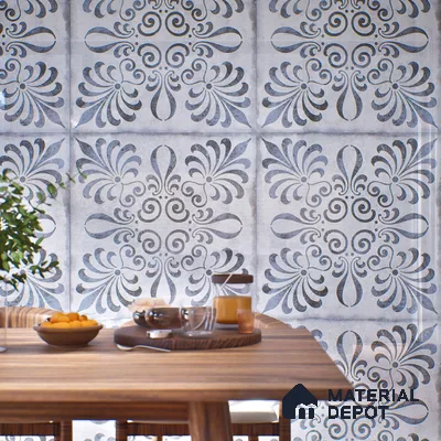 Moroccan Wall & Floor Tile TL 07380 Gemer Azul 2 ft x 2 ft Matte Finish Vitrified Tile - 9 mm | Suitable For Kitchen, Balcony, Dining Area | Please Expect a Slight Variation of Pattern | Random Designs