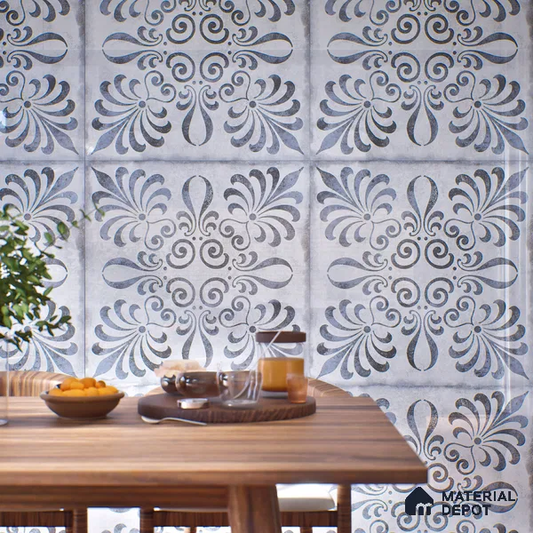 Moroccan Wall & Floor Tile TL 07380 Gemer Azul 2 ft x 2 ft Matte Finish Vitrified Tile - 9 mm | Suitable For Kitchen, Balcony, Dining Area | Please Expect a Slight Variation of Pattern | Random Designs