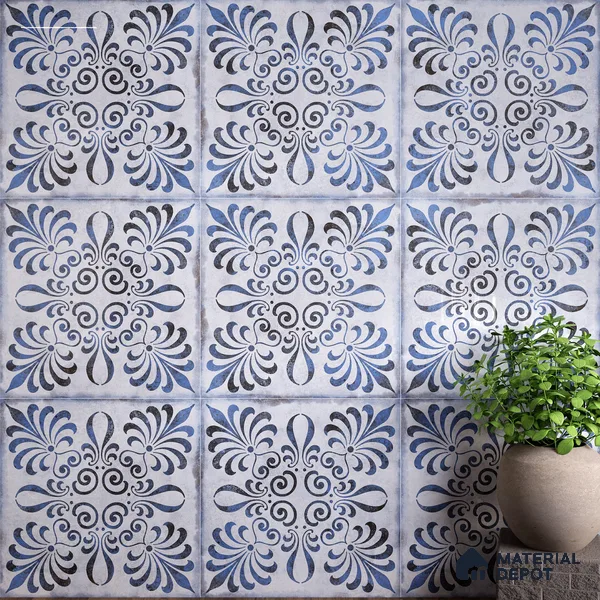 Moroccan Wall & Floor Tile TL 07380 Gemer Azul 2 ft x 2 ft Matte Finish Vitrified Tile - 9 mm | Suitable For Kitchen, Balcony, Dining Area | Please Expect a Slight Variation of Pattern | Random Designs