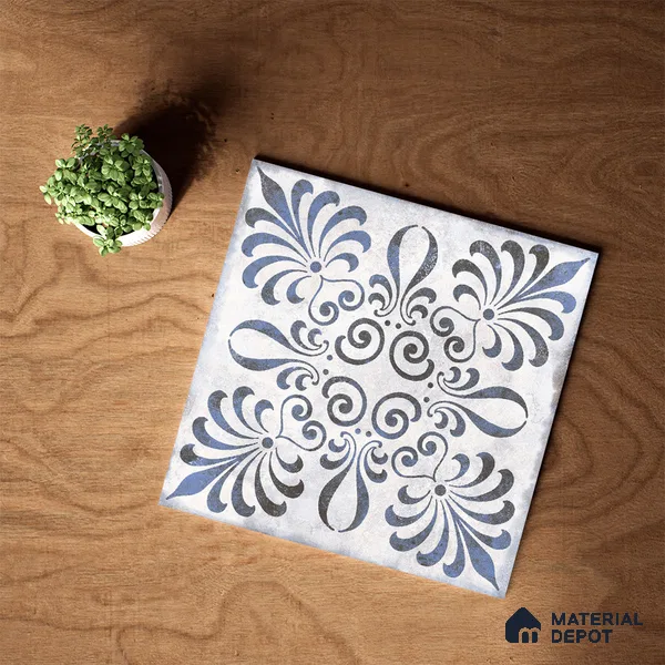 Moroccan Wall & Floor Tile TL 07380 Gemer Azul 2 ft x 2 ft Matte Finish Vitrified Tile - 9 mm | Suitable For Kitchen, Balcony, Dining Area | Please Expect a Slight Variation of Pattern | Random Designs
